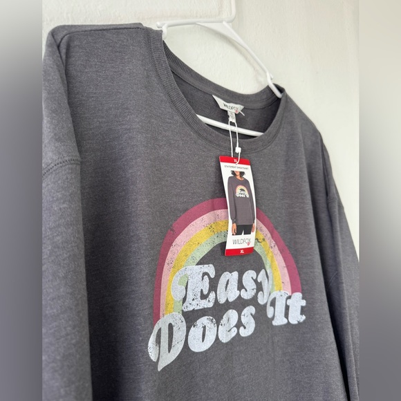 WILDFOX NWT “Easy Does It” Rainbow Graphic Charcoal Plus Pullover Sweatshirt XL - Picture 6 of 16